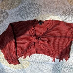 Forever 21 Frayed Hem burnt orange cropped Cardigan